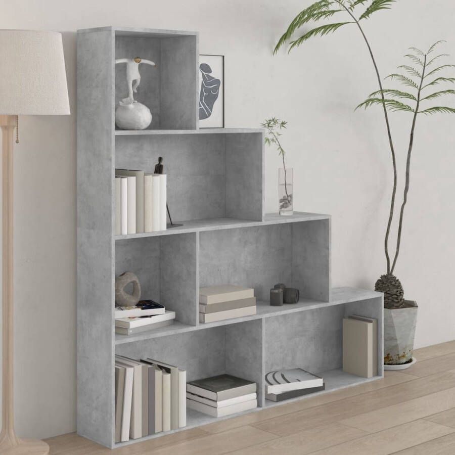 The Living Store Boekenkast kamerscherm 155x24x160 cm bewerkt hout betongrijs Kast