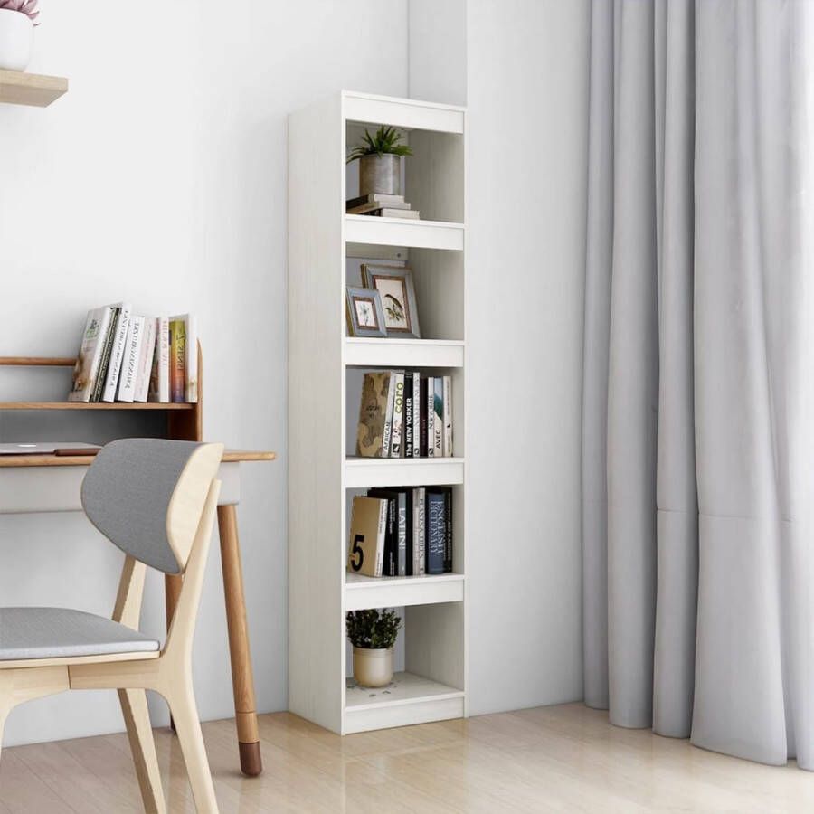 The Living Store Boekenkast kamerscherm 40x30x167-5 cm massief grenenhout wit Kast