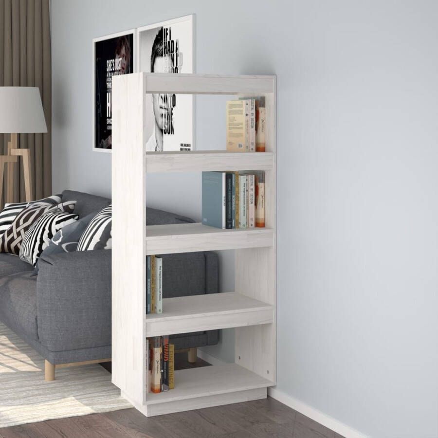 The Living Store Boekenkast kamerscherm 60x35x135 cm massief grenenhout wit Kast