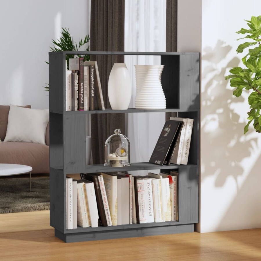 The Living Store Boekenkast kamerscherm 80x25x101 cm massief grenenhout grijs Kast