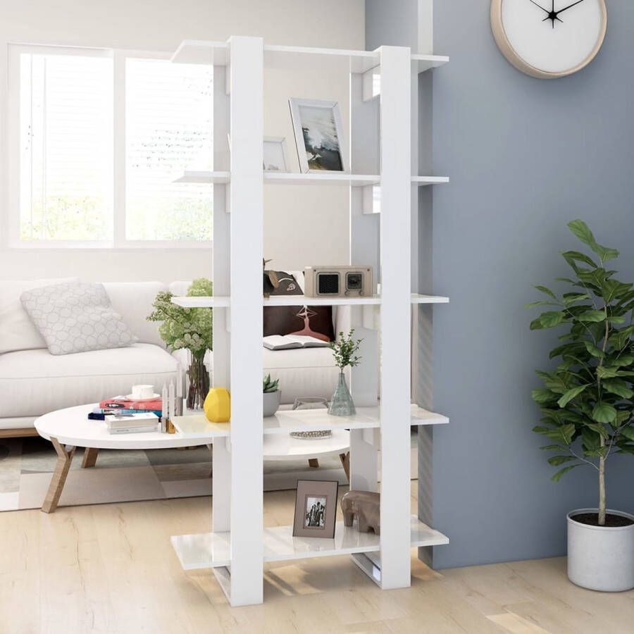 The Living Store Boekenkast Hoogglans wit 80 x 30 x 160 cm Bewerkt hout