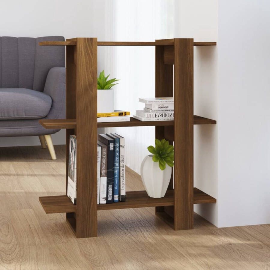 The Living Store Boekenkast Bruineiken 80 x 30 x 87 cm Hout Montage vereist Kan als scheidingswand worden gebruikt