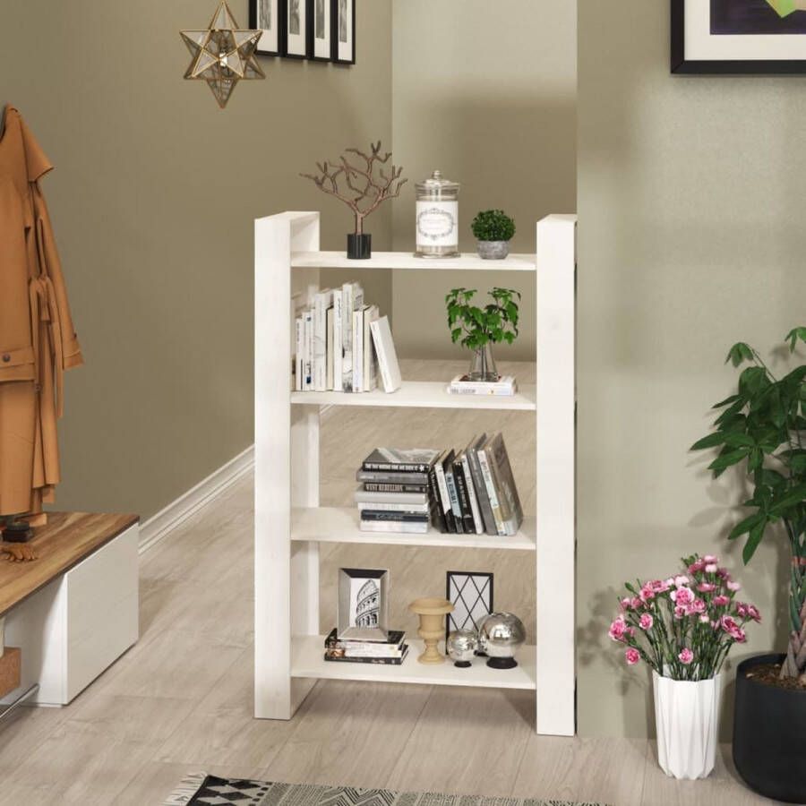 The Living Store Boekenkast kamerscherm 80x35x125 cm massief grenenhout wit Kast