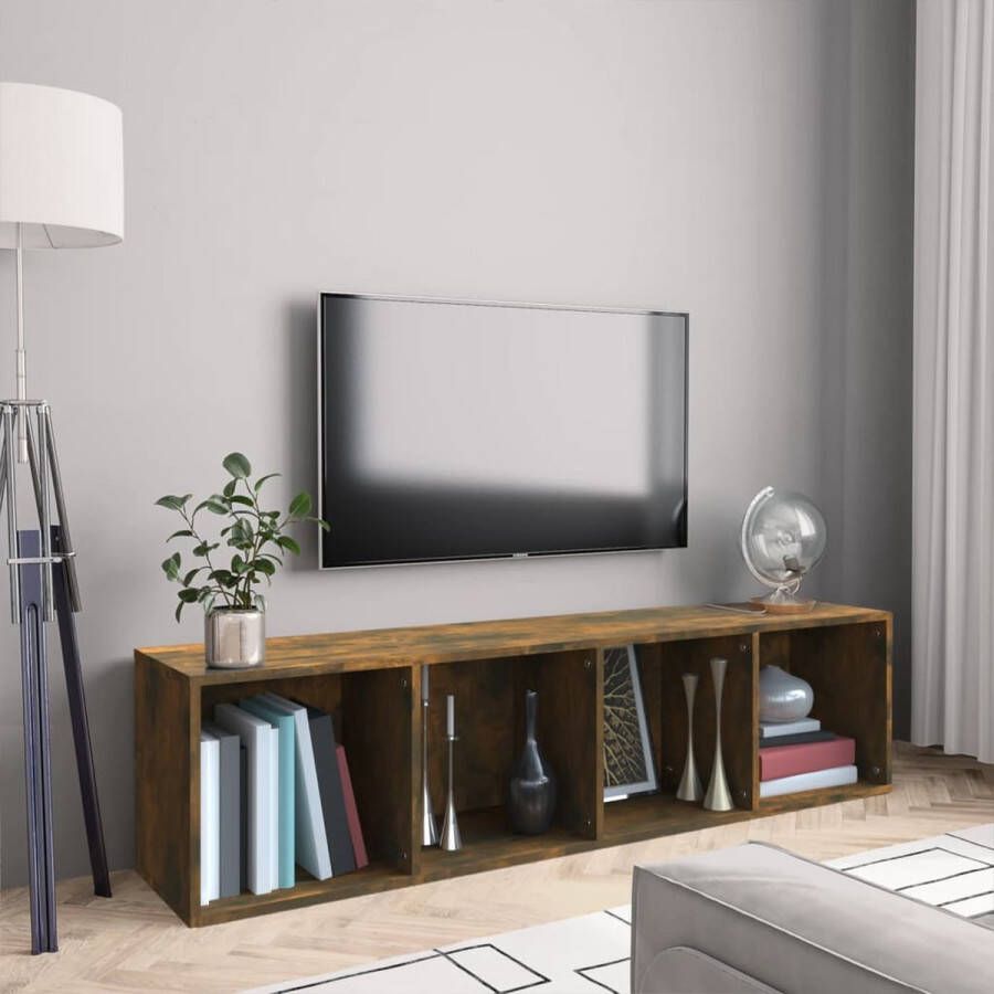 The Living Store Boekenkast tv-meubel 143x30x36 cm bewerkt hout gerookt eiken Wandsteun