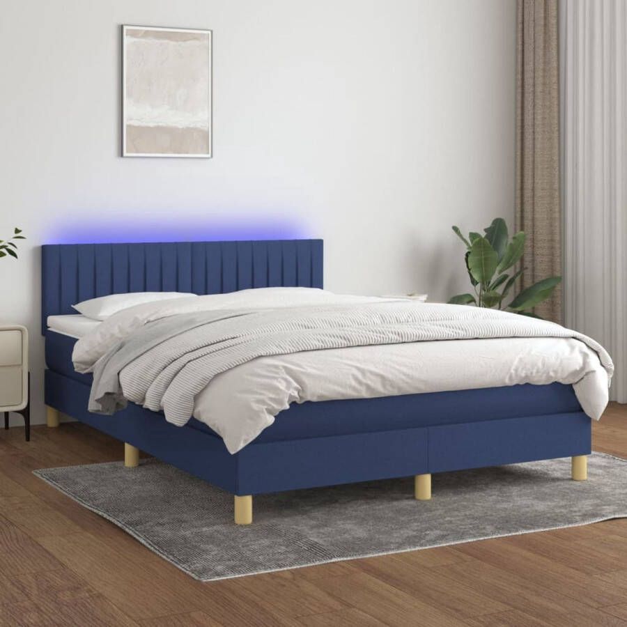 The Living Store Boxspring Bed Blauw 193 x 144 x 78 88 cm Hoogte verstelbaar hoofdbord Kleurrijke LED-verlichting Pocketvering matras Huidvriendelijk topmatras Incl montagehandleiding