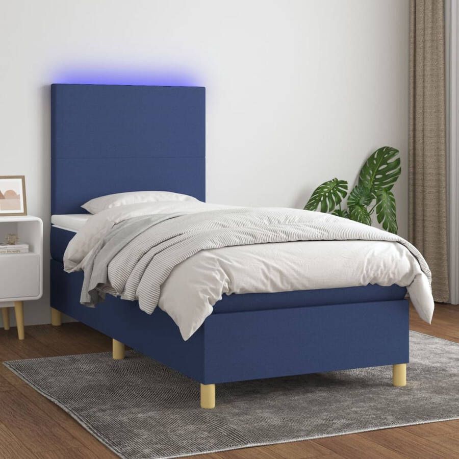 The Living Store Boxspring Bed Blauw 193 x 90 x 118 128 cm Led verlichting