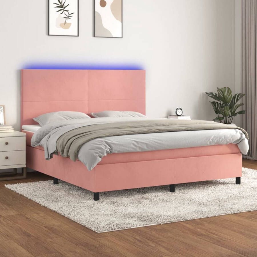 The Living Store Boxspring Bed Fluweel 203 x 160 x 118 128 cm Roze