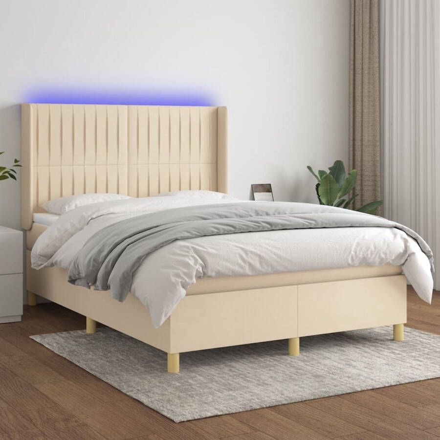 The Living Store Boxspring Bed LED Crème 203 x 147 x 118 128 cm Pocketvering Matras Huidvriendelijk
