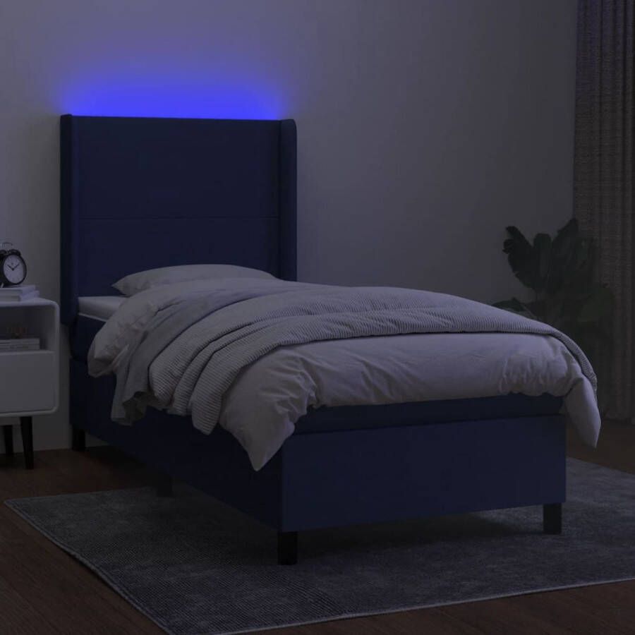 The Living Store Boxspring Bed met LED-Verlichting Blauw 193 x 93 x 118 128 cm Pocketvering Matras Huidvriendelijk Topmatras