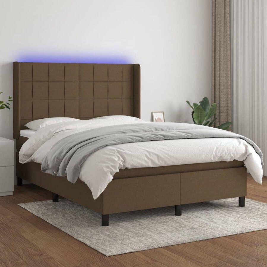 The Living Store Boxspring Bed Pocketvering LED Donkerbruin 193x147x118 128 cm