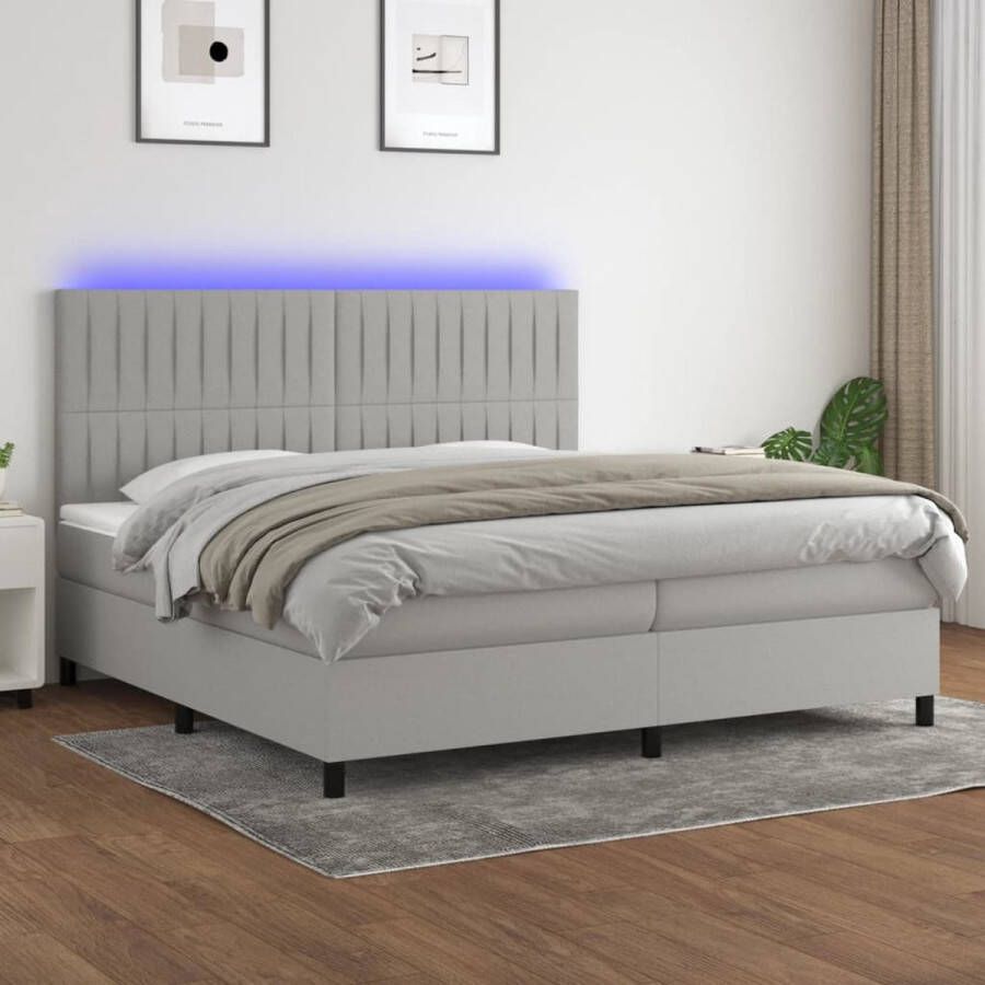 The Living Store Boxspring Bed Pocketvering LED Lichtgrijs 203x200x118 128 cm