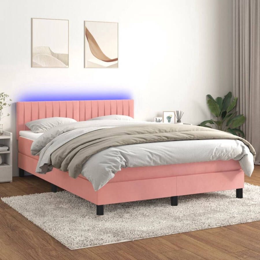 The Living Store Boxspring Bed Roze Fluweel 140 x 190 cm LED en Pocketvering