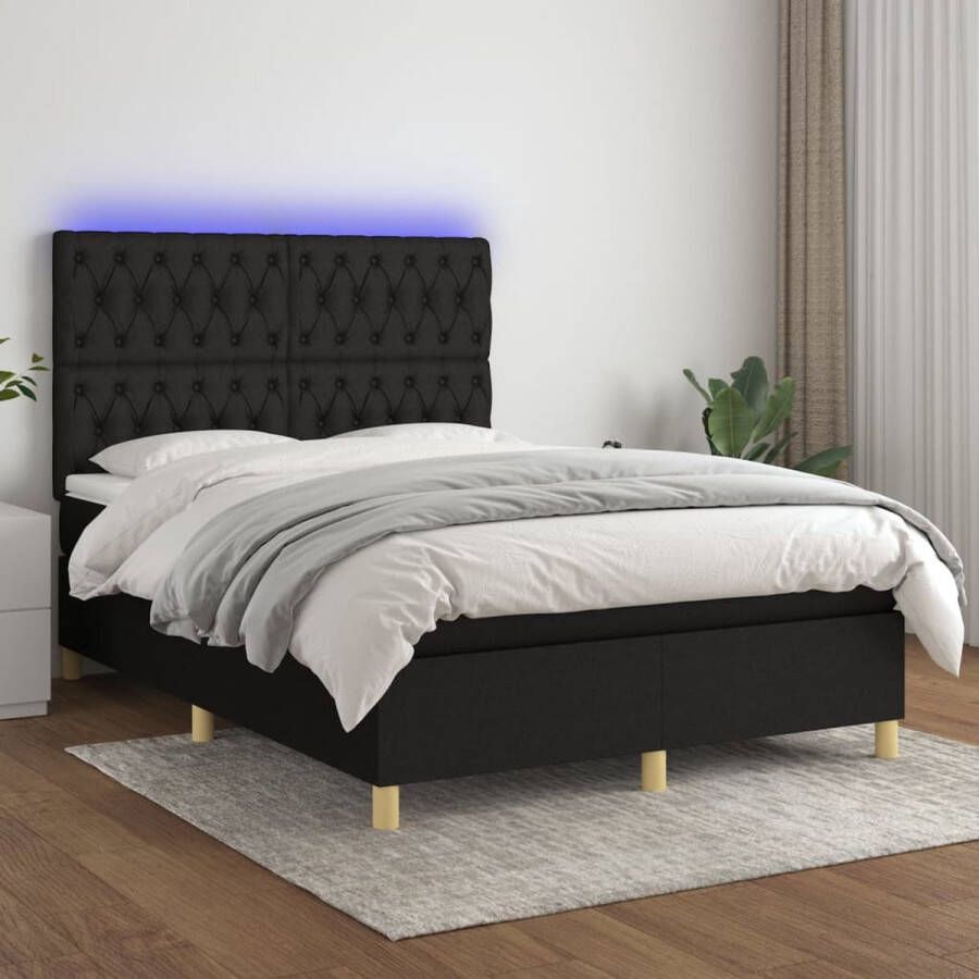 The Living Store Boxspring Bed Zwart 193 x 144 x 118 128 cm Met LED en Pocketvering Matras Huidvriendelijk Topmatras 5 V USB-aansluiting