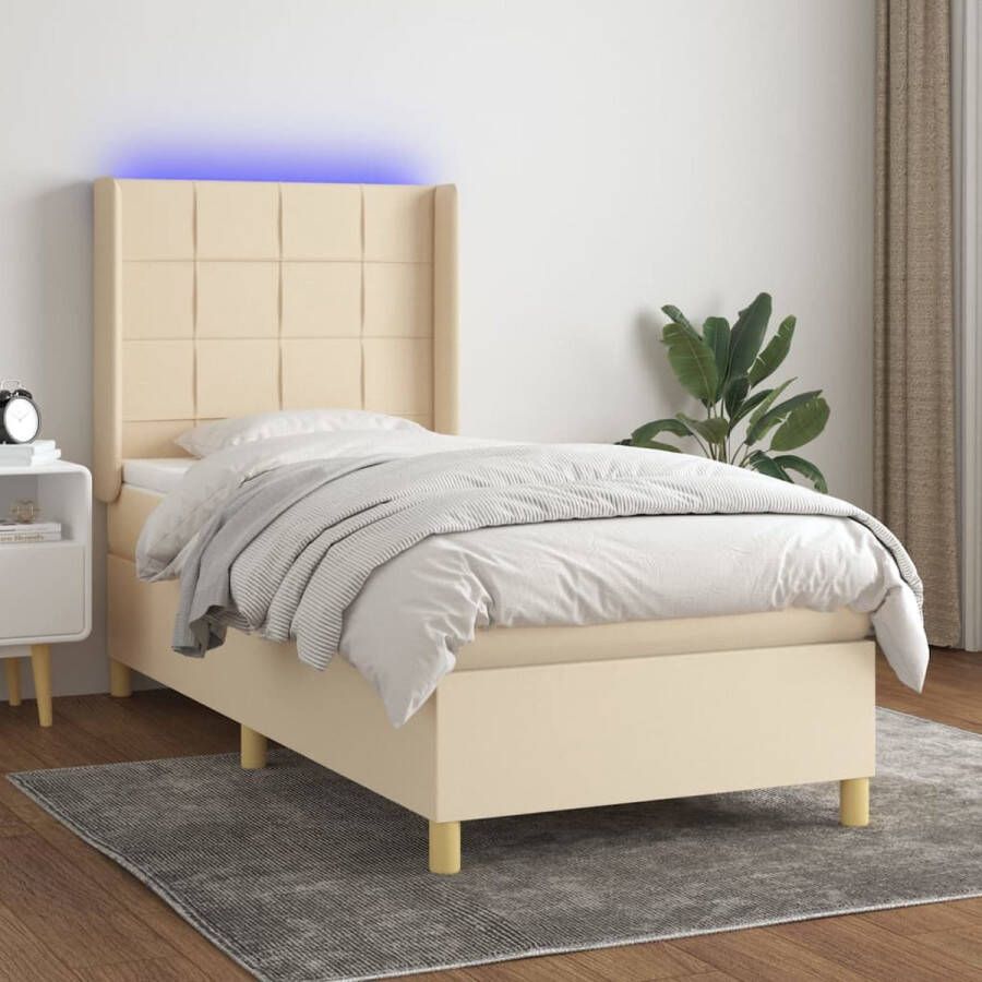 The Living Store Boxspring Crème 203x93x118 128 cm LED-verlichting
