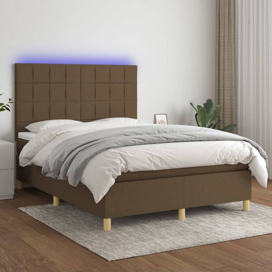 The Living Store Boxspring Dark Brown s Bed 193x144x118 128 cm Adjustable Headboard LED Lighting Pocket Spring Mattress Skin-friendly Top Mattress USB Included