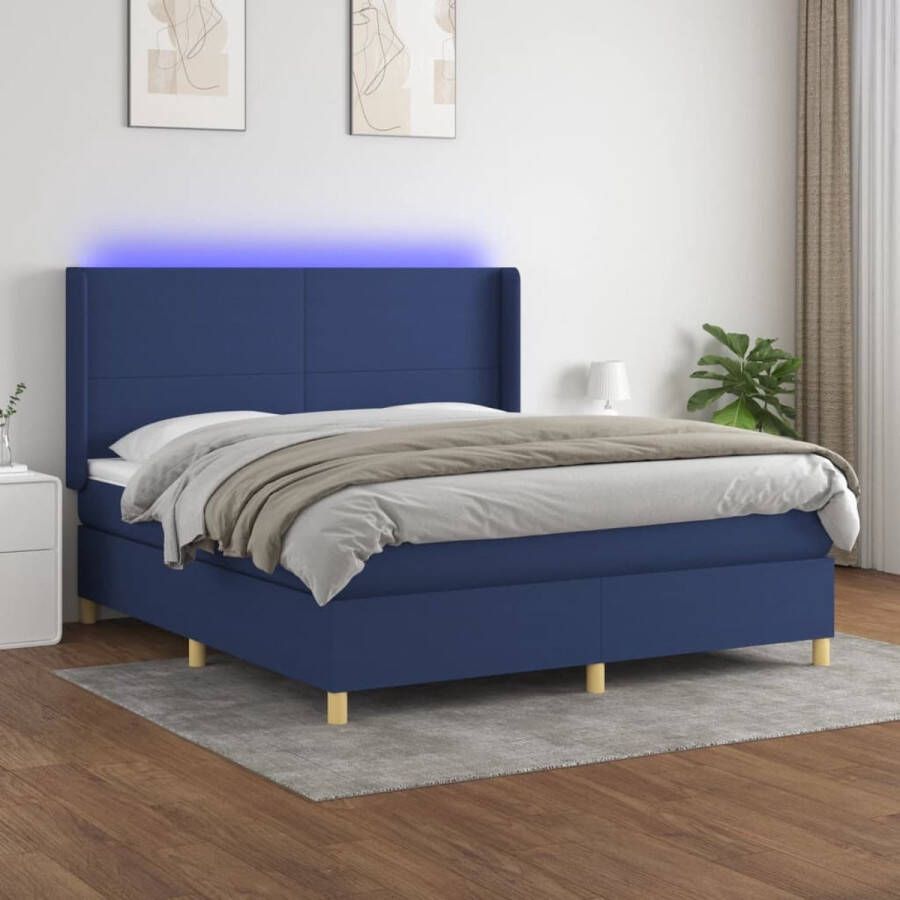 The Living Store Boxspring LED Blauw 203x183x118 128 cm Pocketvering matras en Comfortabele ondersteuning