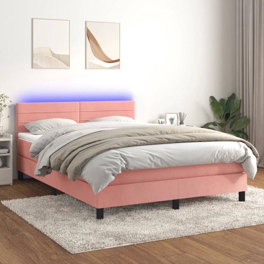 The Living Store Boxspring Bed Roze Fluweel 193x144x78 88cm + Pocketvering Matras LED