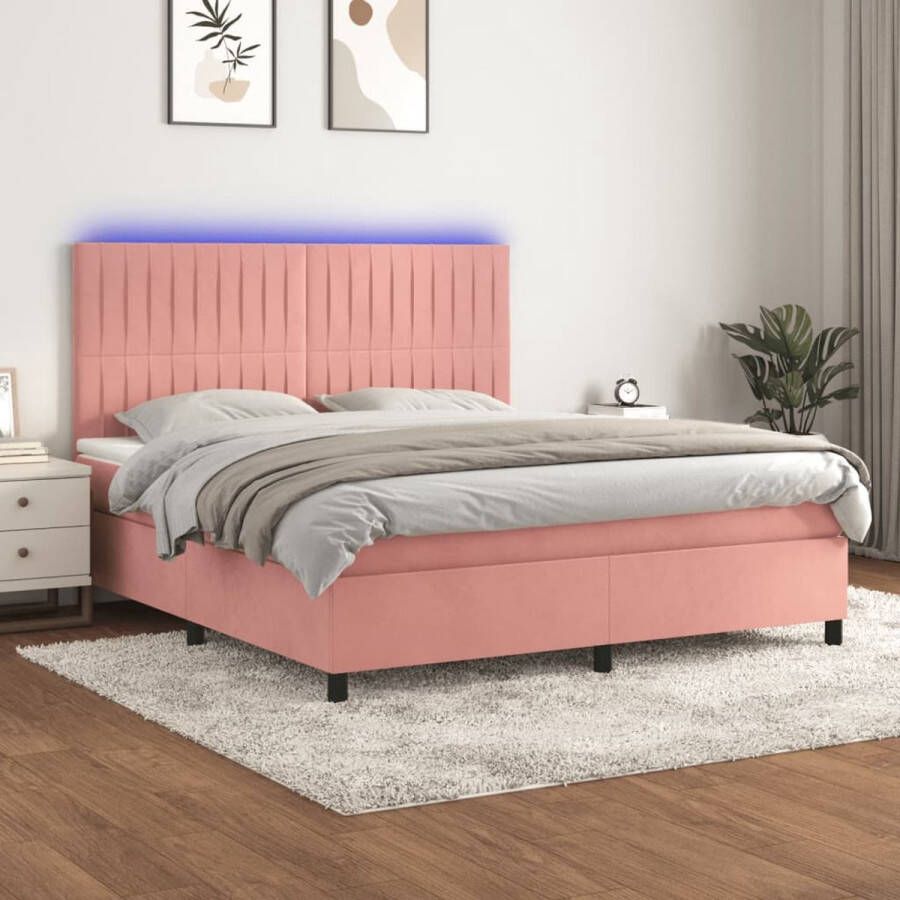 The Living Store Boxspring Bed Luxueus bed met LED-verlichting 180x200 cm Materiaal- Fluweel Mattress- Pocketvering schuim Topmatras- Schuim Kleur- Roze