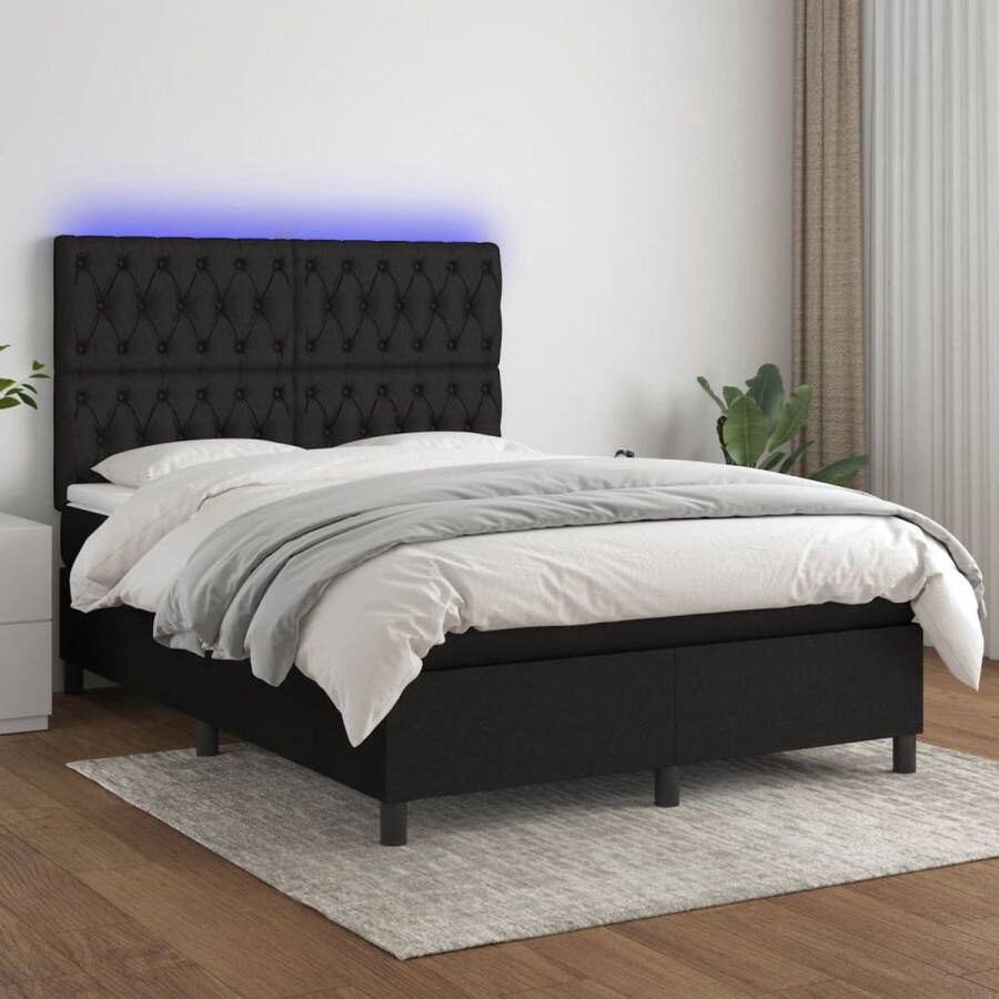 The Living Store Boxspring met matras en LED stof zwart 140x190 cm Bed
