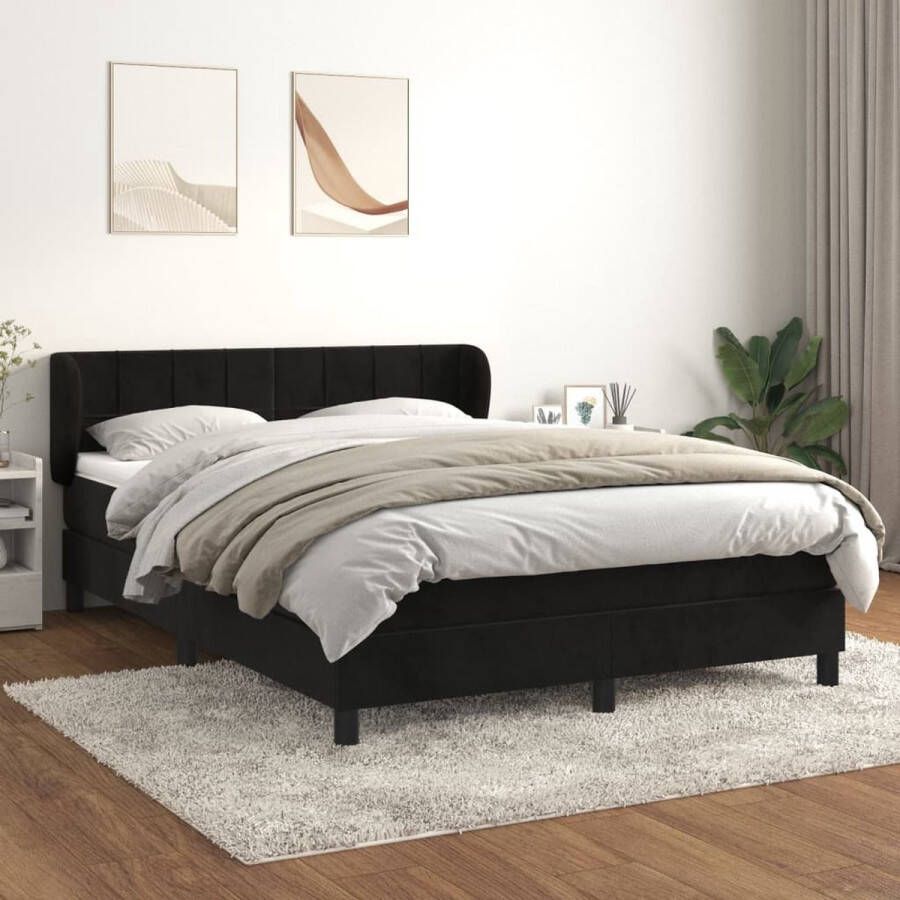 The Living Store Boxspringbed Zwart fluwelen bedframe Pocketvering matras Comfortabele ondersteuning Huidvriendelijk topmatras 140 x 200 cm