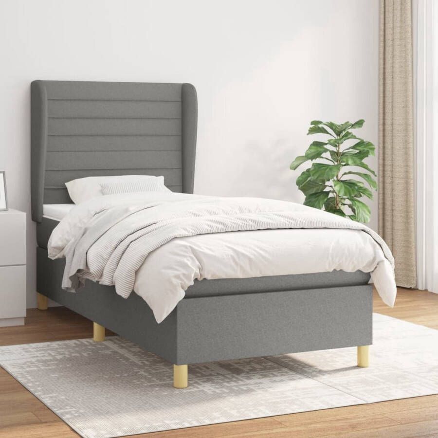 The Living Store Boxspringbed Bed 203 x 93 x 118 128 cm Donkergrijs Stof (100% polyester) Massief larikshout