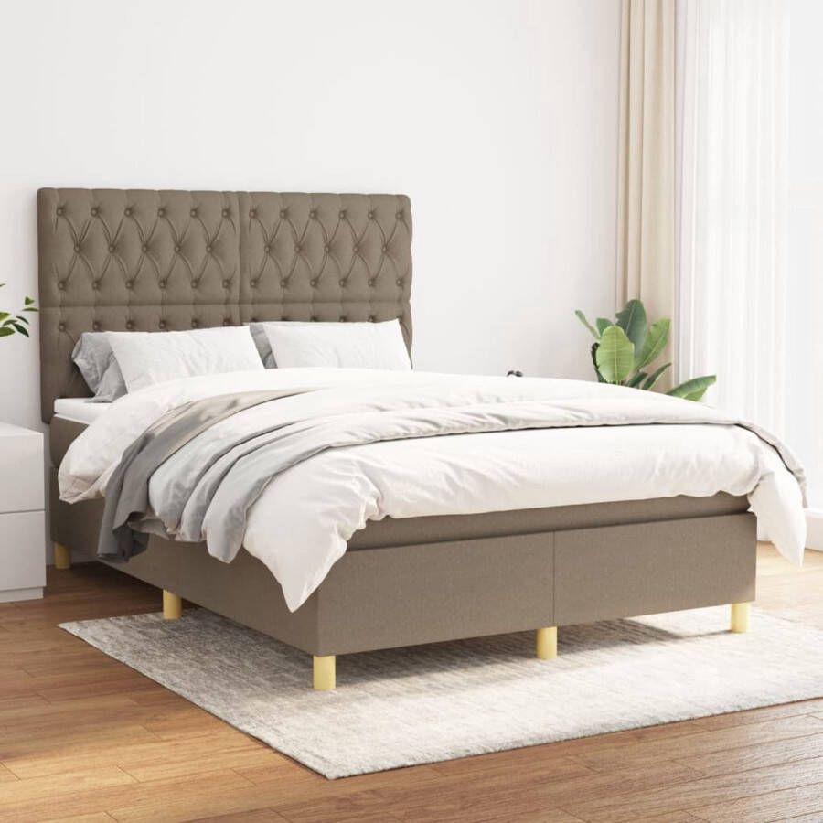 The Living Store Boxspringbed Comfort Premium Bed 193 x 144 x 118 128 cm Taupe Matras- 140 x 190 x 20 cm Pocketvering