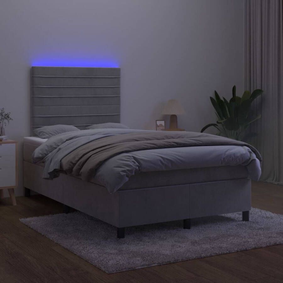 The Living Store Boxspring s Bed with LED and Pocket Spring Mattress Velvet Adjustable Headboard 203 x 120 x 118 128 cm