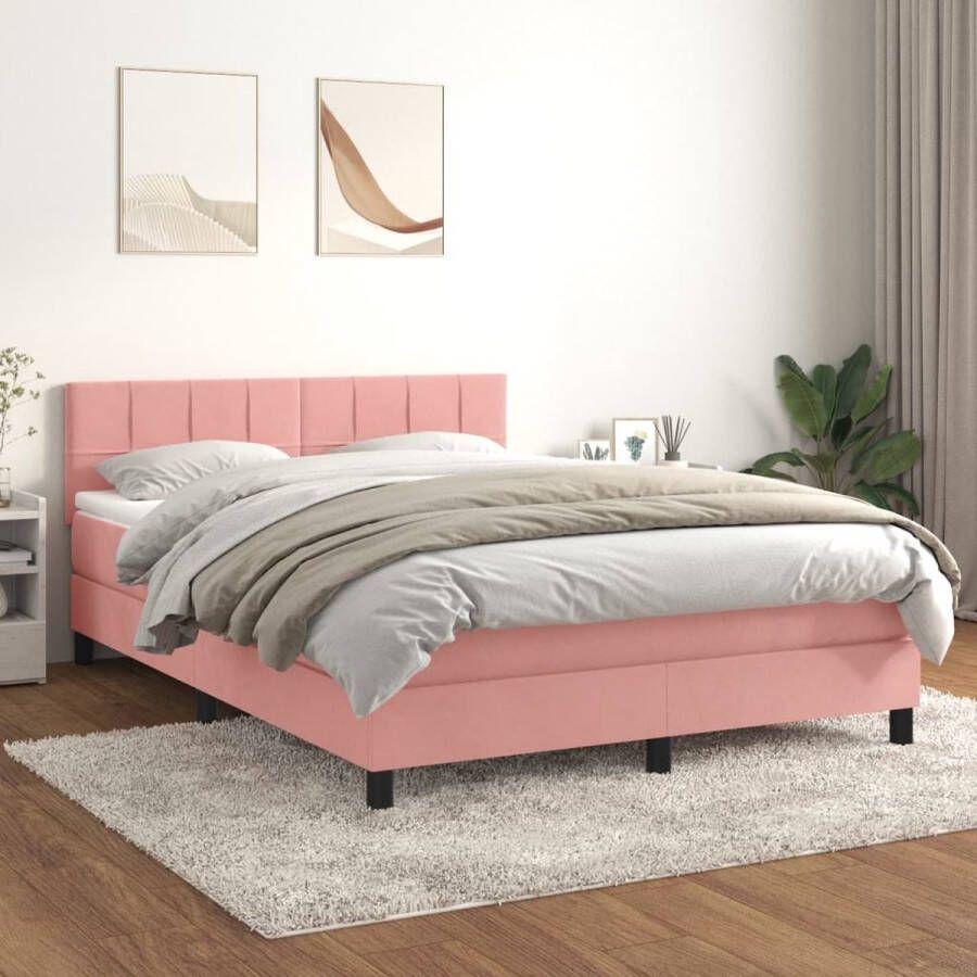 The Living Store Bed Roze Stof 193x144x78 88 cm Pocketvering Matras Middelharde Ondersteuning Huidvriendelijk Topmatras