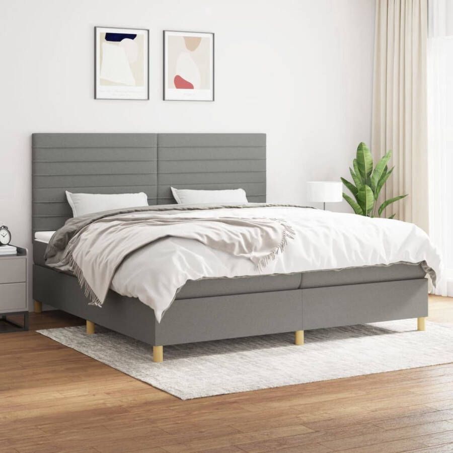The Living Store Boxspringbed Comfort Bed 203 x 200 x 118 128 cm Donkergrijs 100% polyester