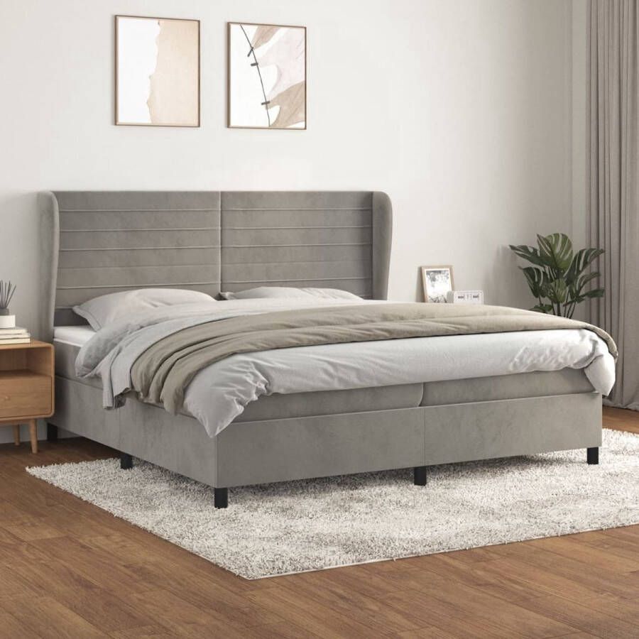 The Living Store Boxspringbed Comfort Bed 203 x 203 x 118 128 cm Fluwelen Materiaal