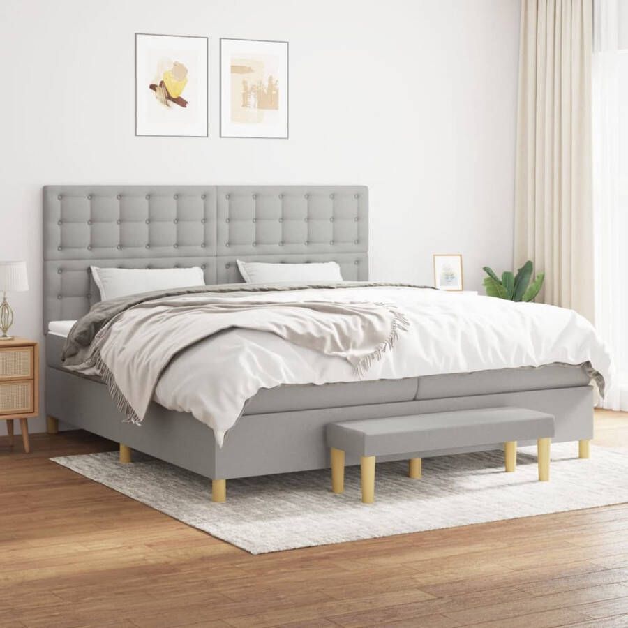 The Living Store Boxspringbed Comfort Bed Afmeting- 203 x 200 x 118 128 cm Kleur- Lichtgrijs