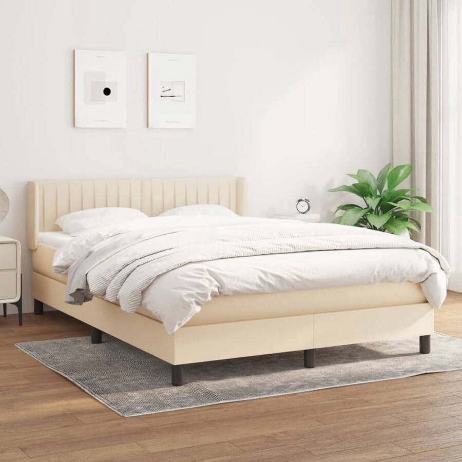 The Living Store Boxspringbed Comfort Plus Bed 193 x 147 x 78 88 cm Crème Stof Pocketvering matras Middelharde ondersteuning Huidvriendelijk topmatras