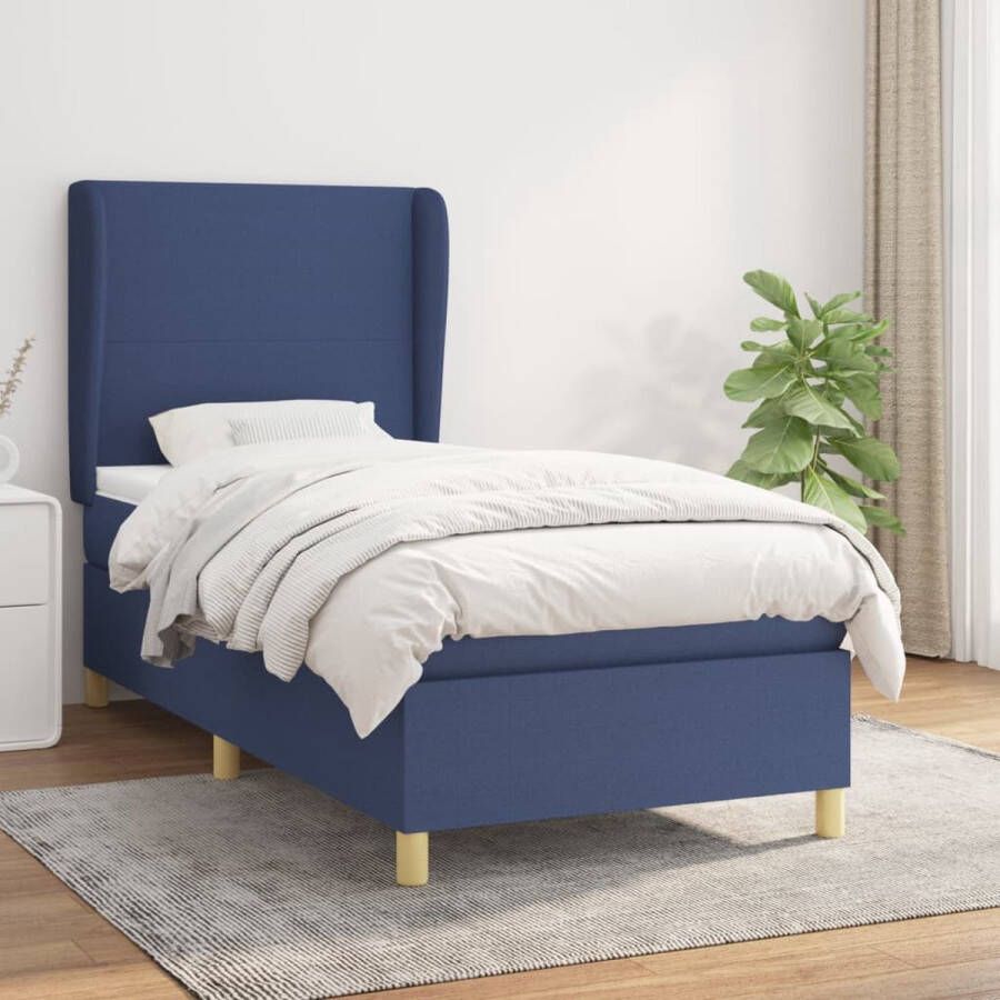 The Living Store Boxspringbed Comfort Plus Bed 193 x 93 x 118 128 cm Blauw Stof Pocketvering