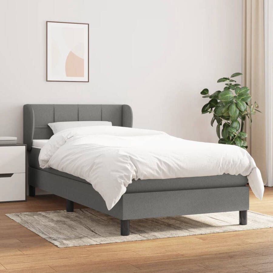 The Living Store Hoofdbord Bed met Pocketvering Matras 90x200cm Duurzaam Materiaal Middelharde Ondersteuning Huidvriendelijk Topmatras Kleur- Donkergrijs Wit