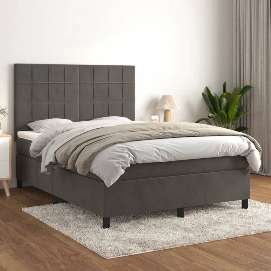 The Living Store Boxspringbed Donkergrijs 203 x 144 x 118 128 cm Fluweel Verstelbaar hoofdbord Pocketvering matras Middelharde ondersteuning Huidvriendelijk topmatras Inclusief montagehandleiding