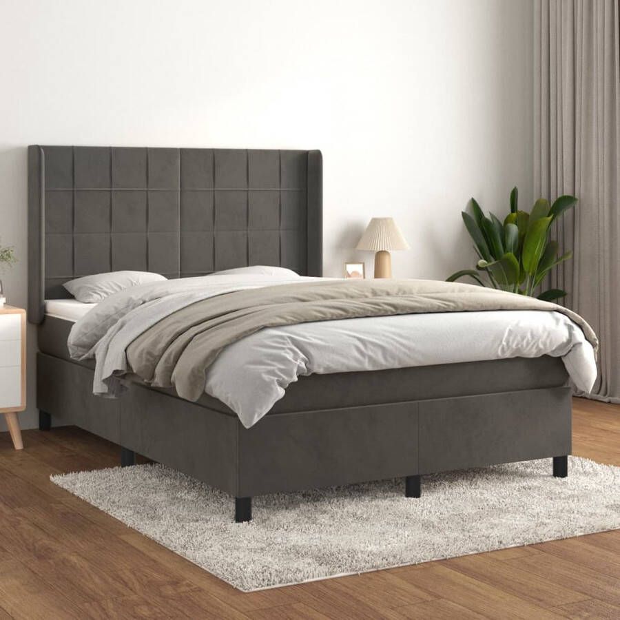 The Living Store Boxspringbed Serene Bedden 140 x 200 cm Zacht fluweel praktisch hoofdbord pocketvering matras middelharde ondersteuning huidvriendelijk topmatras