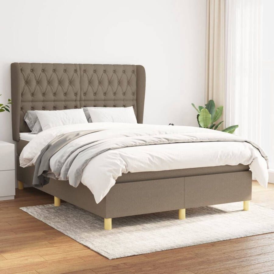 The Living Store Boxspringbed Taupe 140 x 190 Pocketvering en schuim