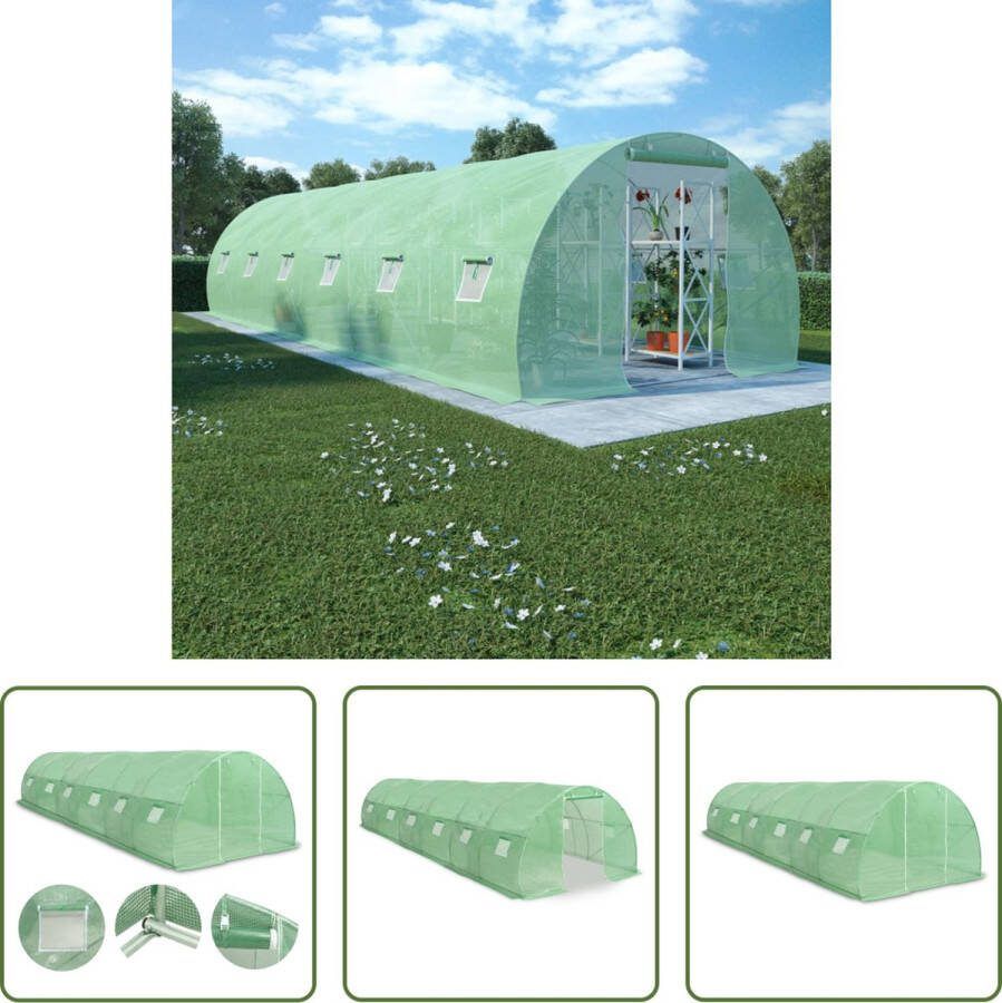 The Living Store Broeikas Ruime Plantenkas Afmeting- 900 x 300 x 200 cm Kleur- Groen Materiaal- PE-mesh stof en gegalvaniseerd staal Dichtheid stof- 140 g m² Met 12 zijramen en 1 deur
