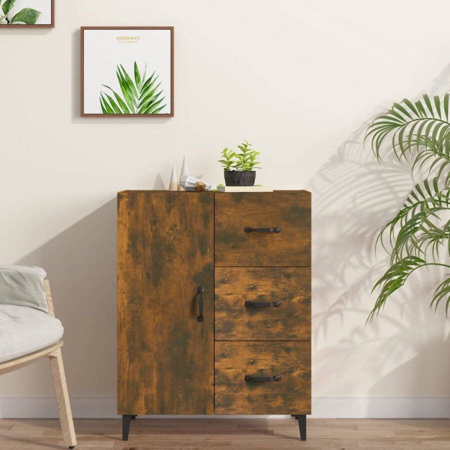 The Living Store Dressoir 69-5x34x90 cm bewerkt hout gerookt eikenkleurig Keukenkast