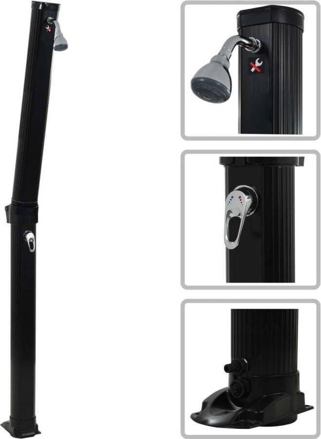 VidaXL The Living Store Buitendouche Solar PVC 23 L Zwart 214 cm 62 °C