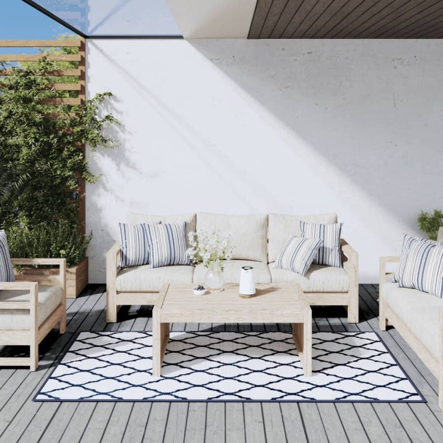 The Living Store Buitenkleed omkeerbaar 100x200 cm marineblauw en wit Buitenkeuken