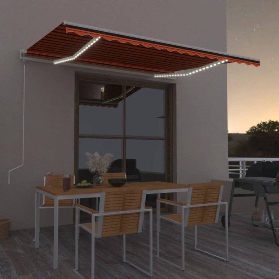 The Living Store Buitenluifel Uitschuifbaar 450x300 cm Aluminium Frame UV- en Waterbestendig LED Verlichting
