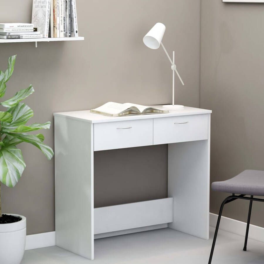 The Living Store Bureau Strakke Witte 80x40x75 cm Met 2 lades Hoogwaardig bewerkt hout