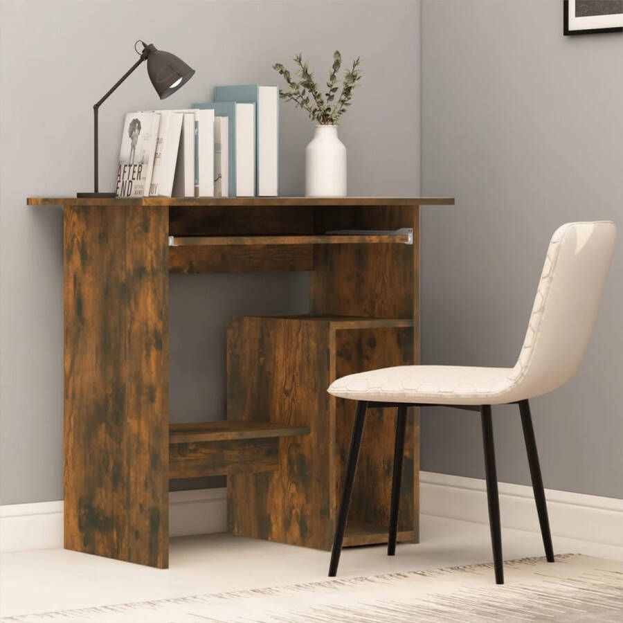 The Living Store Bureau 80x45x74 cm bewerkt hout gerookt eikenkleurig Bureau