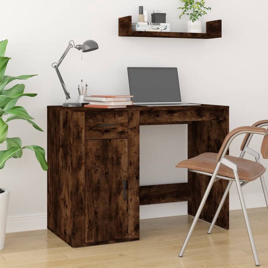 The Living Store Bureau Gerookt Eiken Bureau 100x49x75 cm