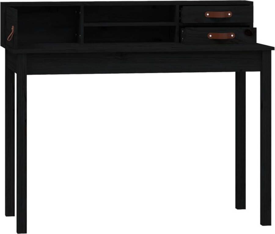 The Living Store Bureau Massief Grenenhout Computerbureau Afmetingen- 110 x 50 x 93 cm Kleur- Zwart Ken- Ruimtebesparend