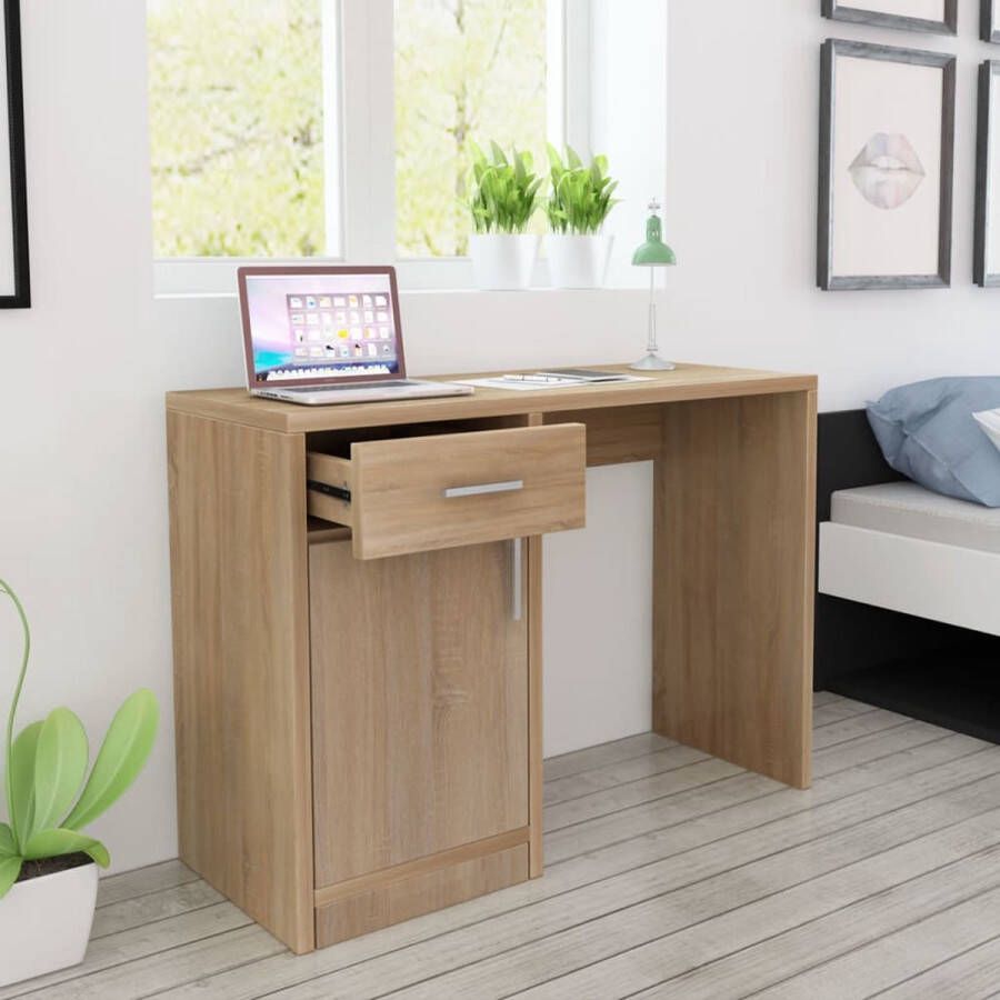 The Living Store Bureau met lade en kastje 100x40x73 cm eiken Bureau