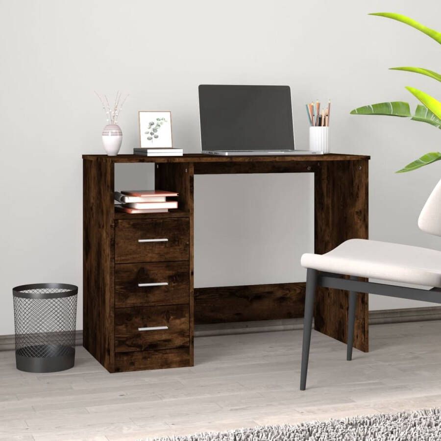 The Living Store Bureau met lades 102x50x76 cm bewerkt hout gerookt eikenkleurig Bureau