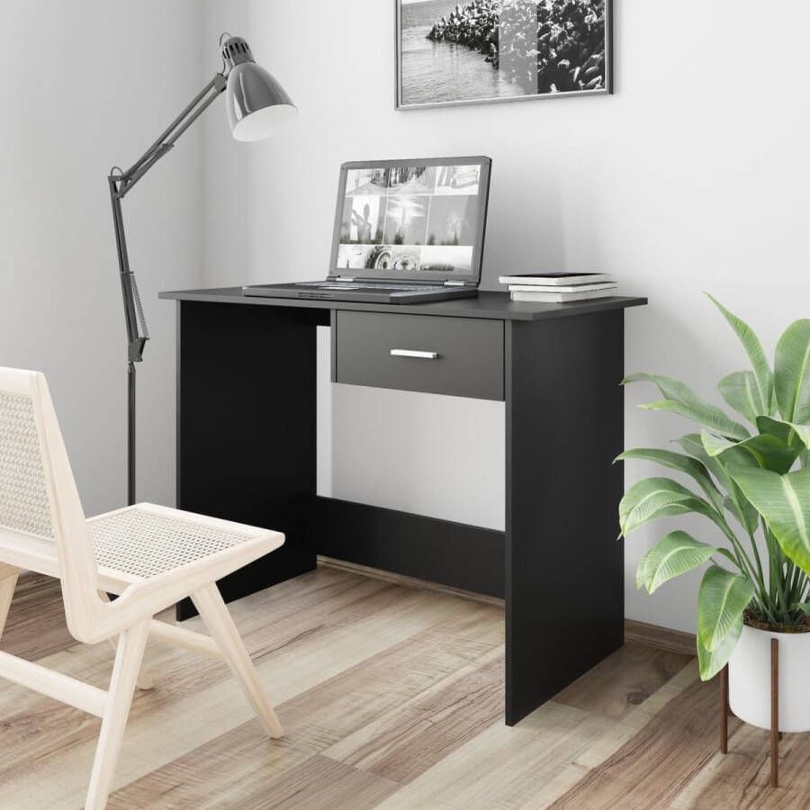 The Living Store Bureau Modern Computerbureau 100x50x76 cm Zwart Bewerkt hout