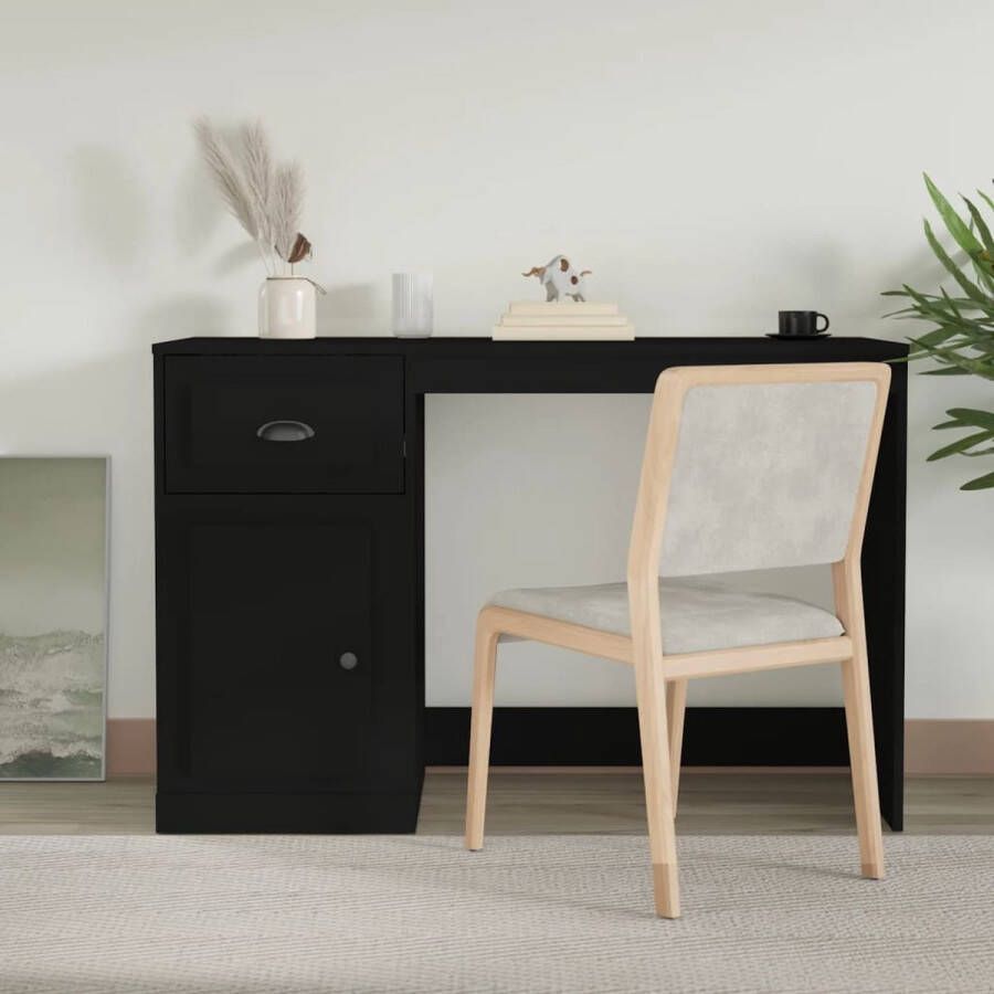 The Living Store Bureau s Bureau 115 x 50 x 75 cm Zwart Houten Bureau met lade en opbergruimte